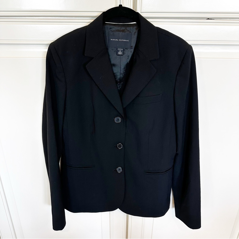 Banana Republic Women’s Black Stretch Classic Minimalist Neutral Blazer Office 8
